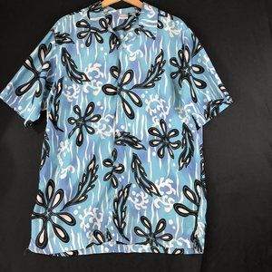 Men’s Utility Brand Abstract Blue Cuban Collar Casual Shirt Sz L